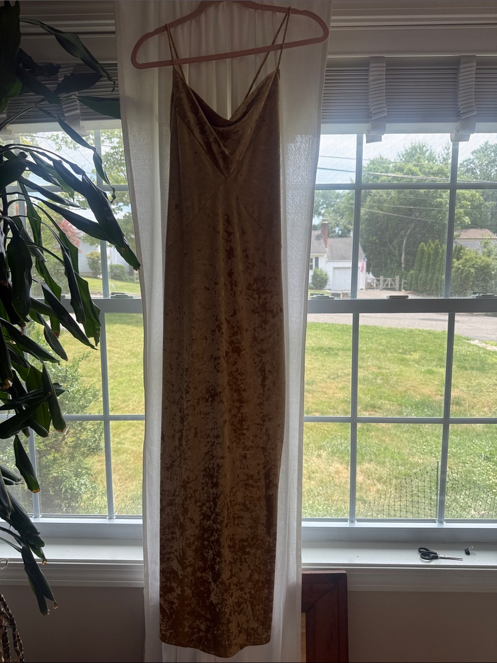 Gold Crushed Velvet Slip Dress - Spaghetti Strap